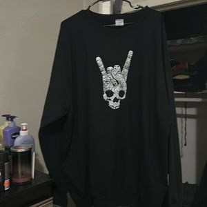 LA Pop Art Black Crewneck Sweater with White Skull Hand Graphic